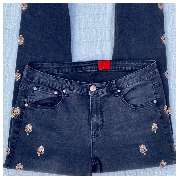๐HP๐ โค๏ธRARE VTG V Christina Embellish Bling Sequin Bejeweled Skinny Ankle Jean - Picture 7 of 16